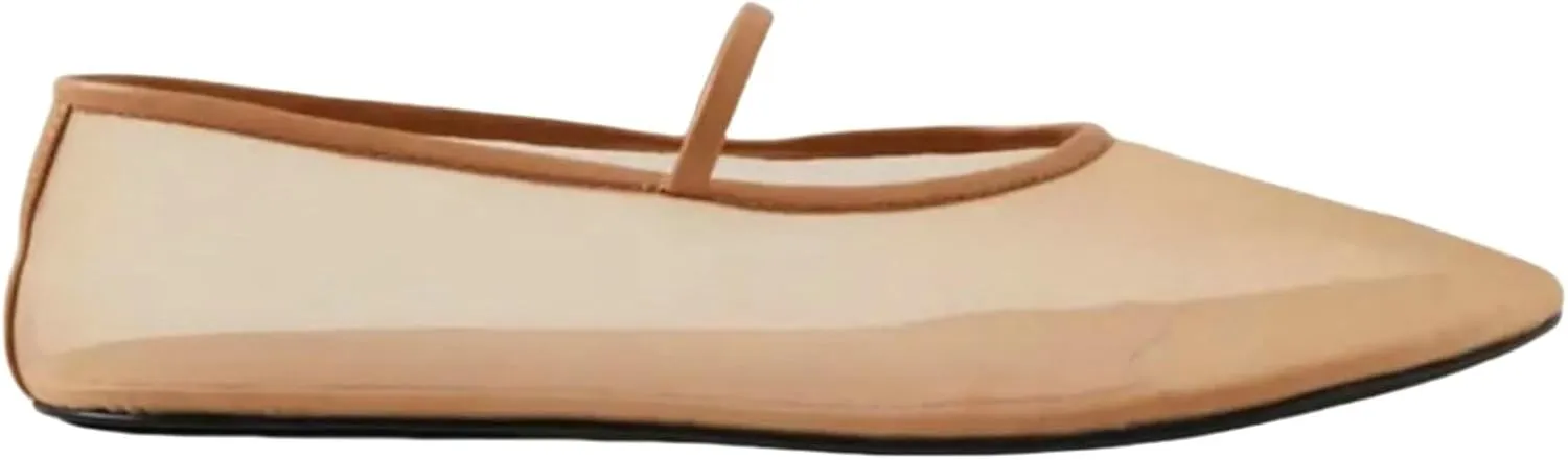 Mesh Ballet Flats for Women Ballerina Mary Janes Flats Embroidered Floral Nude Round Toe Pumps Comfortable Casual Shoes