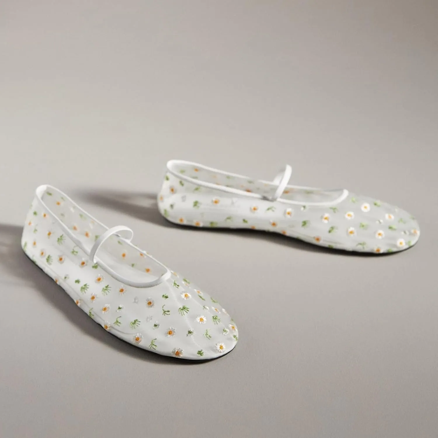 Mesh Ballet Flats for Women Embroidered Floral Mary Jane Flats Comfortable Casual Daily Dress Ballerina Shoes
