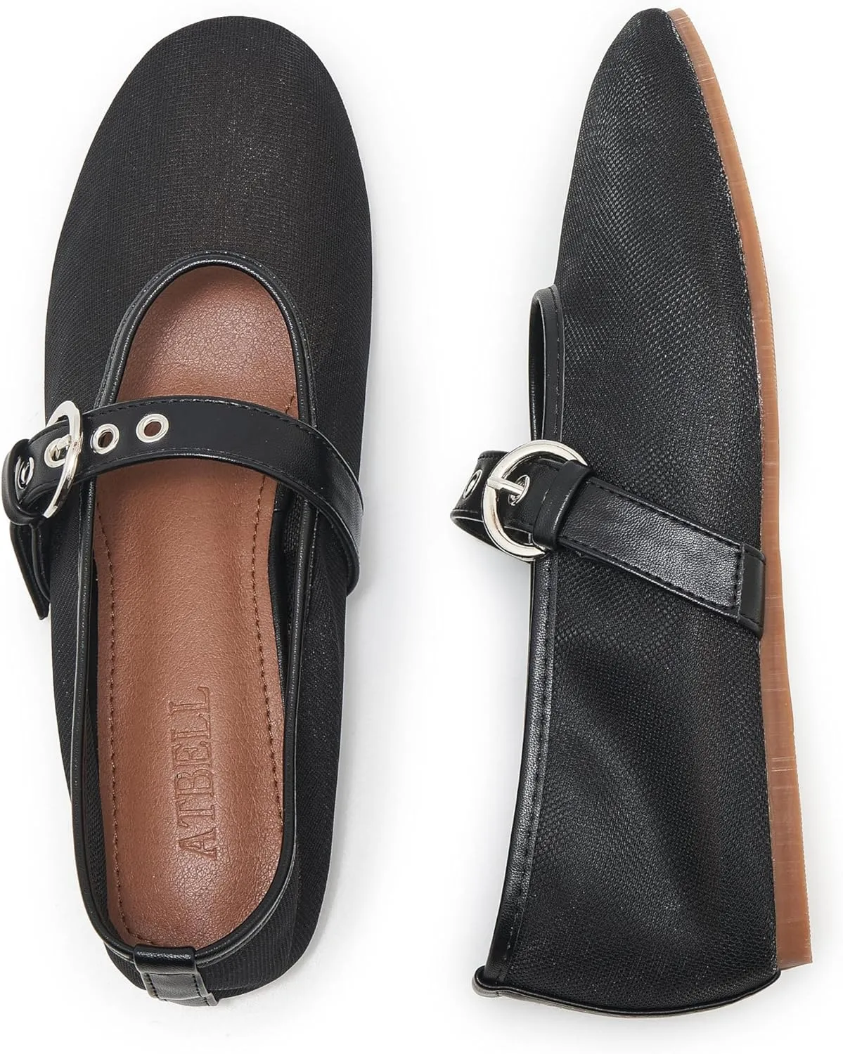 Mesh Ballet Flats for Women Round Toe Buckle Strap Mary Jane Flat Comfortable Casual Ballerina Shoes