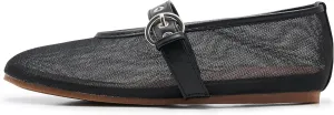 Mesh Ballet Flats for Women Round Toe Buckle Strap Mary Jane Flat Comfortable Casual Ballerina Shoes