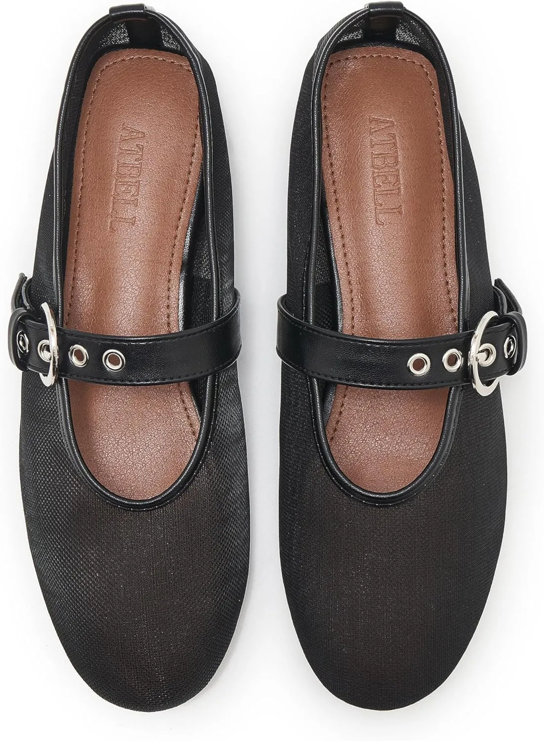 Mesh Ballet Flats for Women Round Toe Buckle Strap Mary Jane Flat Comfortable Casual Ballerina Shoes