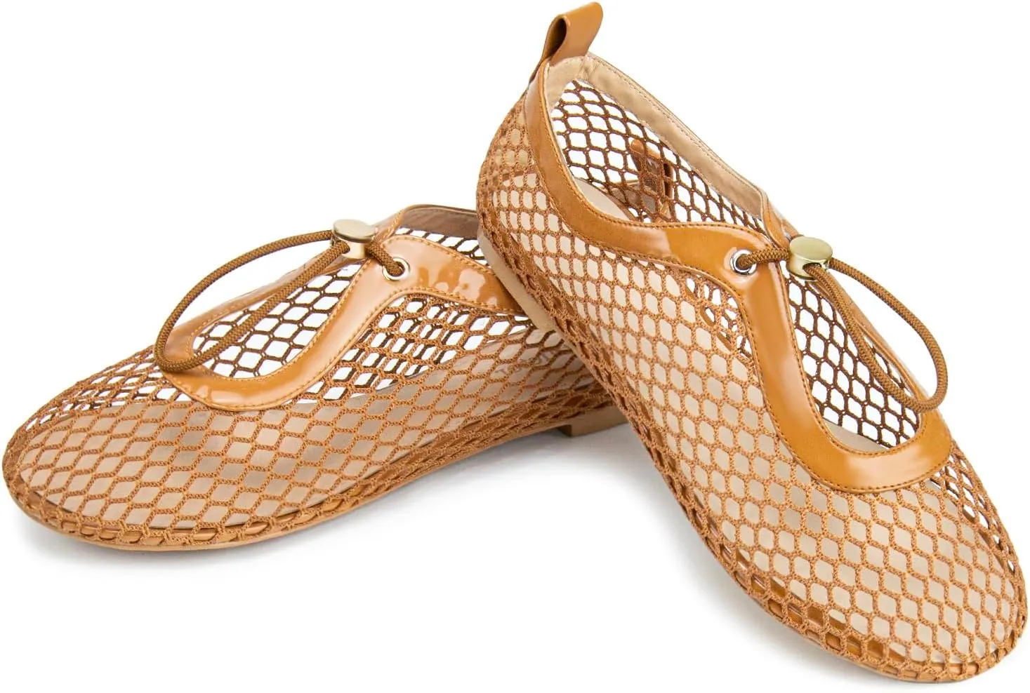 Mesh Ballet Flats for Women Round Toe Fishnet Mary Jane Flats Buckle Strap Casual Comfortable Office Ballerina Shoes