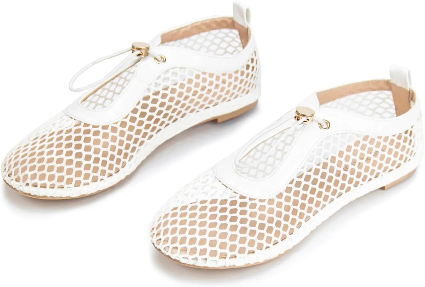 Mesh Ballet Flats for Women Round Toe Fishnet Mary Jane Flats Buckle Strap Casual Comfortable Office Ballerina Shoes