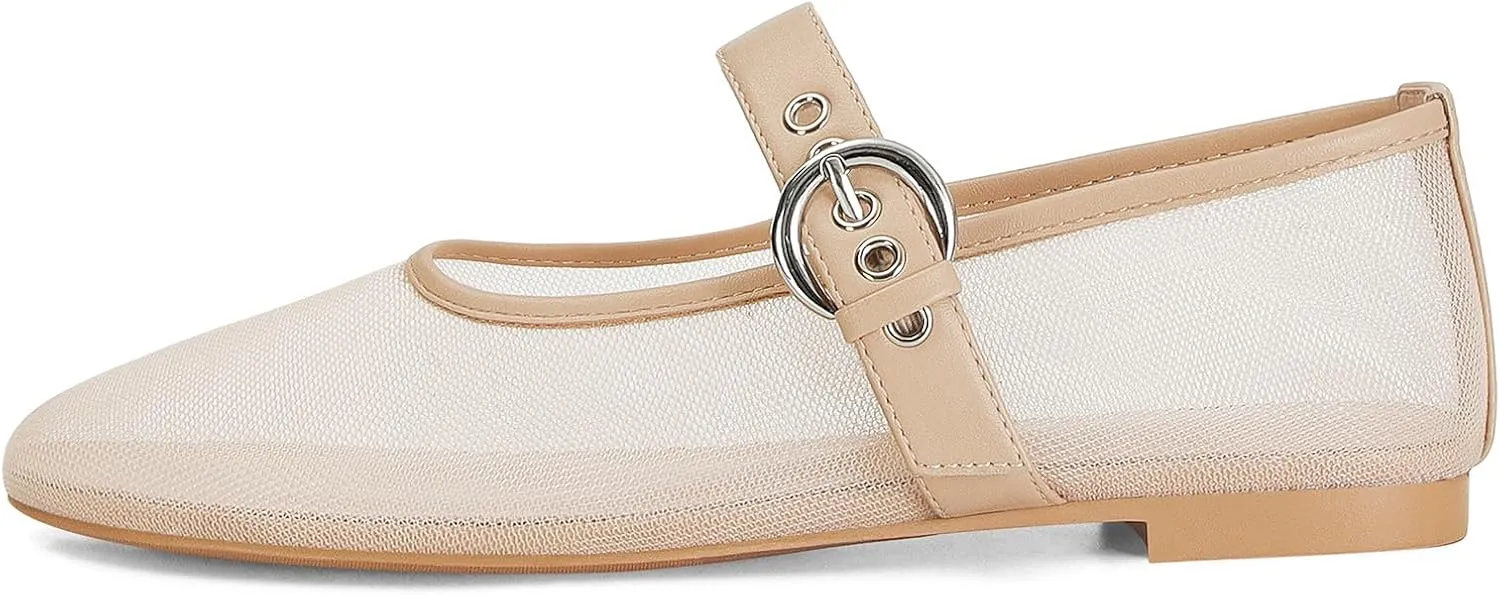 MICIFA Leopard Mesh Ballet Flats for Women Round Toe Mary Jane Buckle Flats Fall Comfortable Casual Dress Shoes