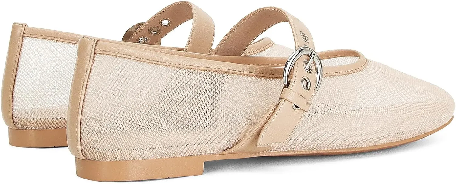 MICIFA Leopard Mesh Ballet Flats for Women Round Toe Mary Jane Buckle Flats Fall Comfortable Casual Dress Shoes