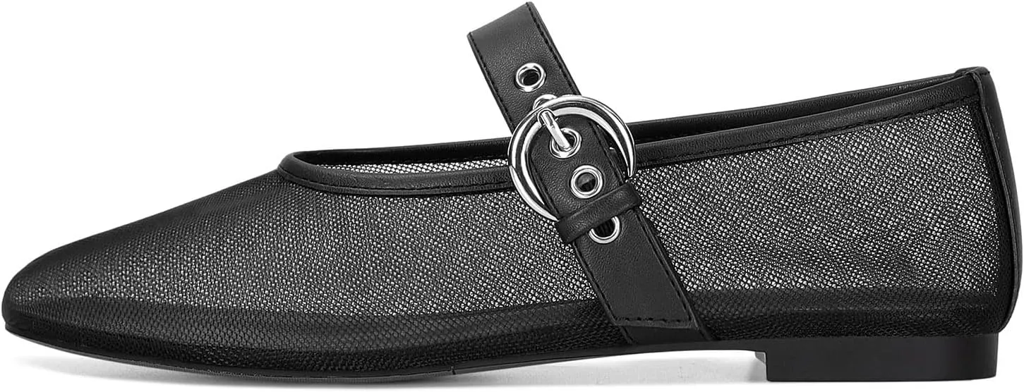 MICIFA Leopard Mesh Ballet Flats for Women Round Toe Mary Jane Buckle Flats Fall Comfortable Casual Dress Shoes