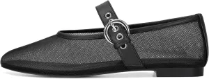 MICIFA Leopard Mesh Ballet Flats for Women Round Toe Mary Jane Buckle Flats Fall Comfortable Casual Dress Shoes