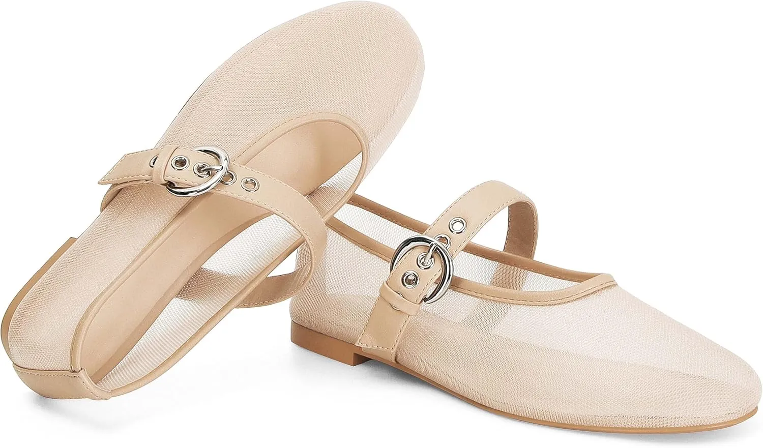 MICIFA Leopard Mesh Ballet Flats for Women Round Toe Mary Jane Buckle Flats Fall Comfortable Casual Dress Shoes