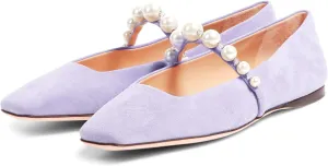 MIRAAZZURRA Mary Jane Flats for Women Ballet Flats Square Toe Pearl Strap Retro Dress Shoes