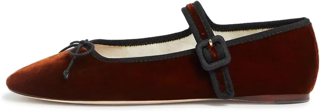 miss left Women Bowknot Ankle Strap Mary Jane Classic Closed Round Toe Ballet Flats Slip On Cozy Casual Dance Shoes Size 4-16 US