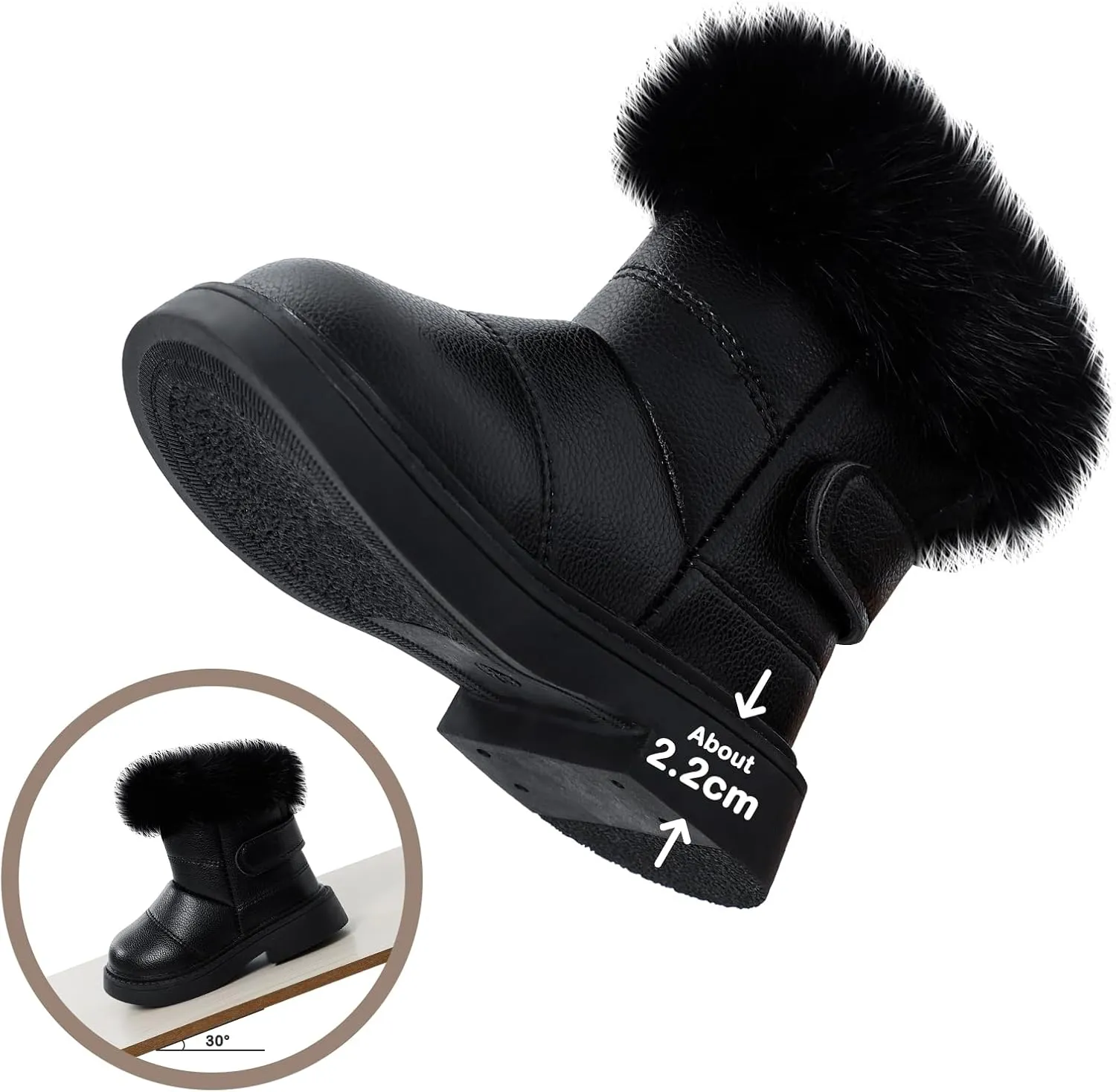 MK MATT KEELY Girl's Snow Boots Warm Fur Lining Non-Slip Ankle Boots Winter PU Leather Waterproof Boots for Toddlers/Little Kid