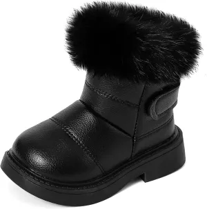 MK MATT KEELY Girl's Snow Boots Warm Fur Lining Non-Slip Ankle Boots Winter PU Leather Waterproof Boots for Toddlers/Little Kid