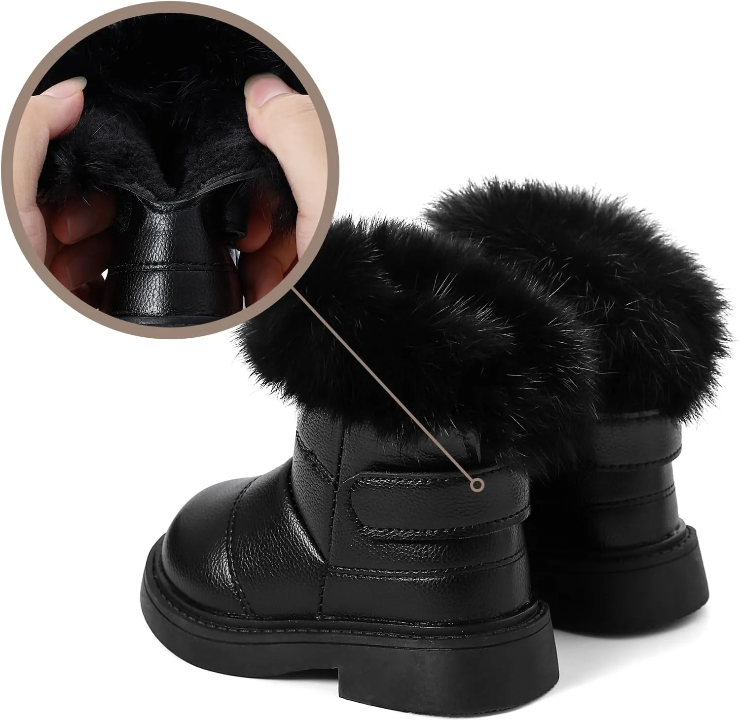 MK MATT KEELY Girl's Snow Boots Warm Fur Lining Non-Slip Ankle Boots Winter PU Leather Waterproof Boots for Toddlers/Little Kid