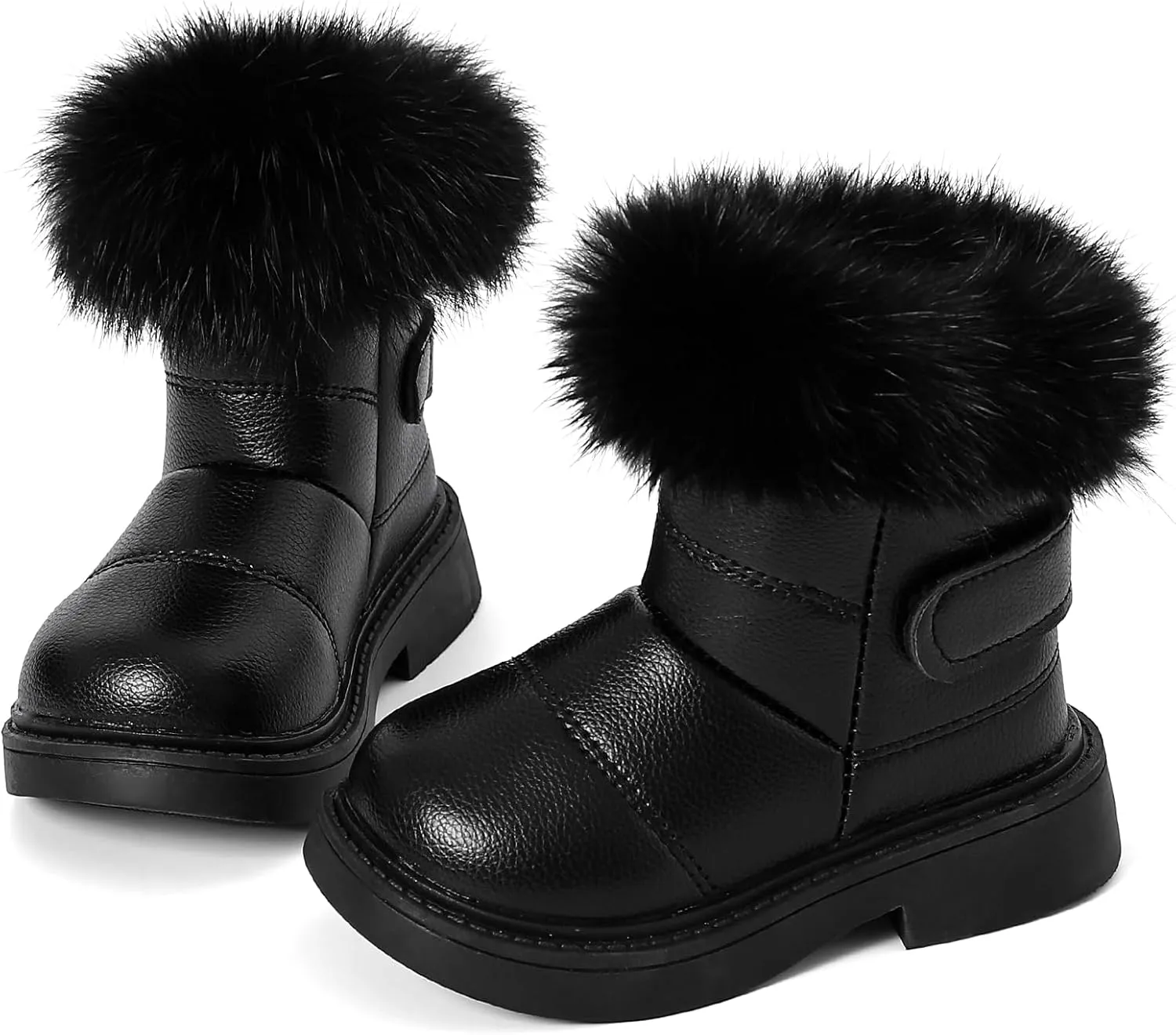 MK MATT KEELY Girl's Snow Boots Warm Fur Lining Non-Slip Ankle Boots Winter PU Leather Waterproof Boots for Toddlers/Little Kid
