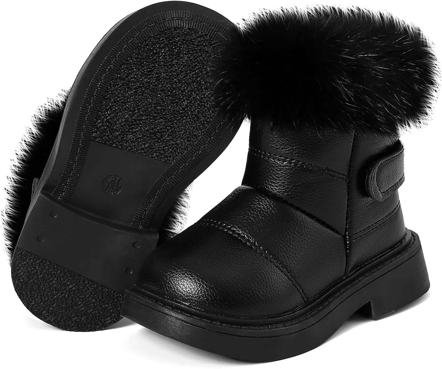 MK MATT KEELY Girl's Snow Boots Warm Fur Lining Non-Slip Ankle Boots Winter PU Leather Waterproof Boots for Toddlers/Little Kid