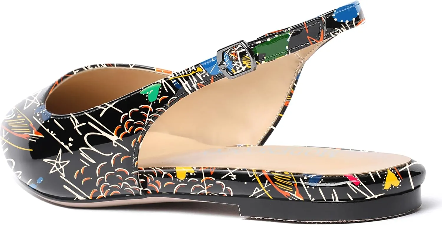 MODENCOCO Women's Pointed Toe Patent Slingback Dating Casual Flats Sandals