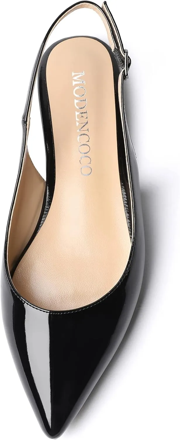 MODENCOCO Women's Pointed Toe Patent Slingback Dating Casual Flats Sandals