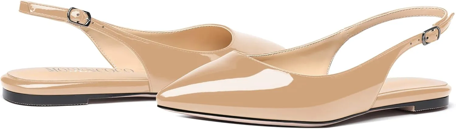 MODENCOCO Women's Pointed Toe Patent Slingback Dating Casual Flats Sandals