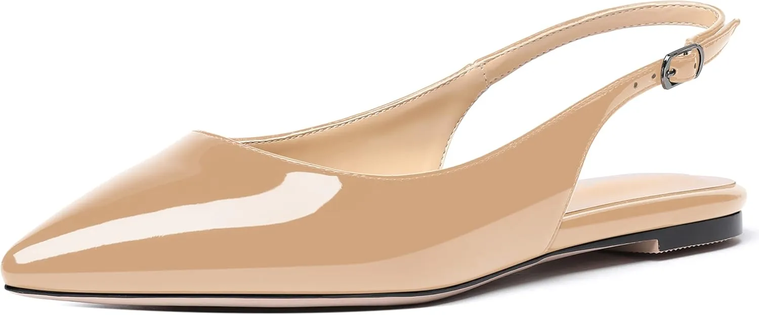 MODENCOCO Women's Pointed Toe Patent Slingback Dating Casual Flats Sandals