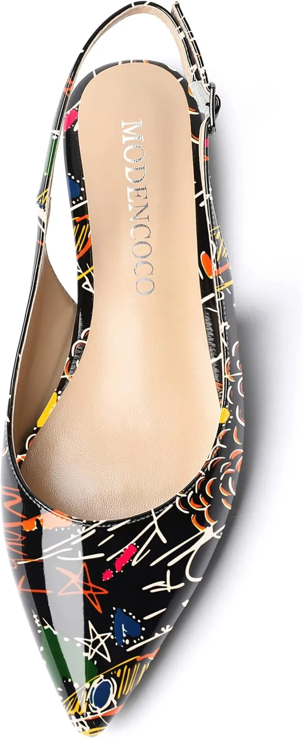 MODENCOCO Women's Pointed Toe Patent Slingback Dating Casual Flats Sandals