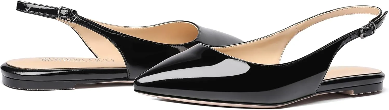 MODENCOCO Women's Pointed Toe Patent Slingback Dating Casual Flats Sandals