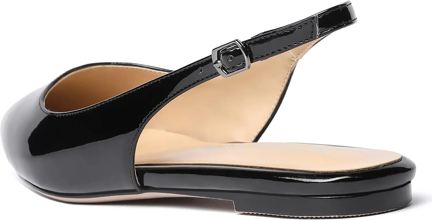 MODENCOCO Women's Pointed Toe Patent Slingback Dating Casual Flats Sandals