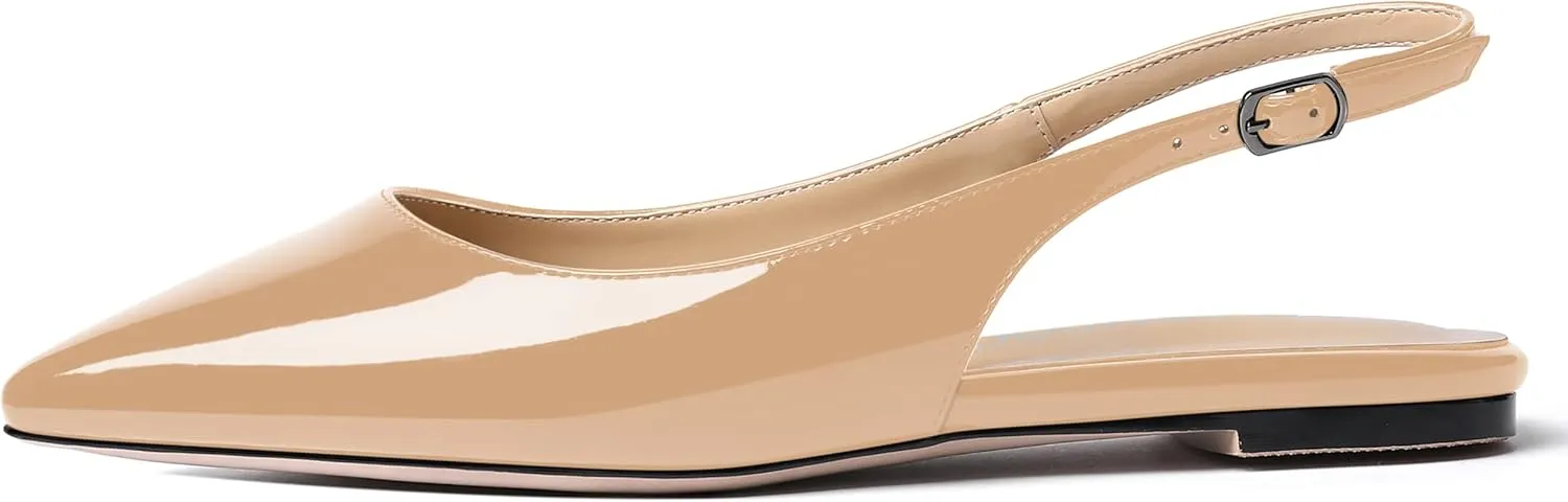 MODENCOCO Women's Pointed Toe Patent Slingback Dating Casual Flats Sandals