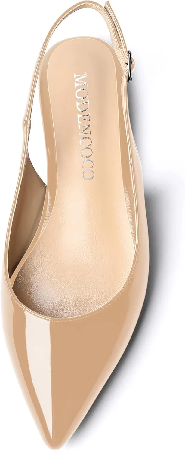 MODENCOCO Women's Pointed Toe Patent Slingback Dating Casual Flats Sandals