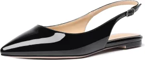 MODENCOCO Women's Pointed Toe Patent Slingback Dating Casual Flats Sandals