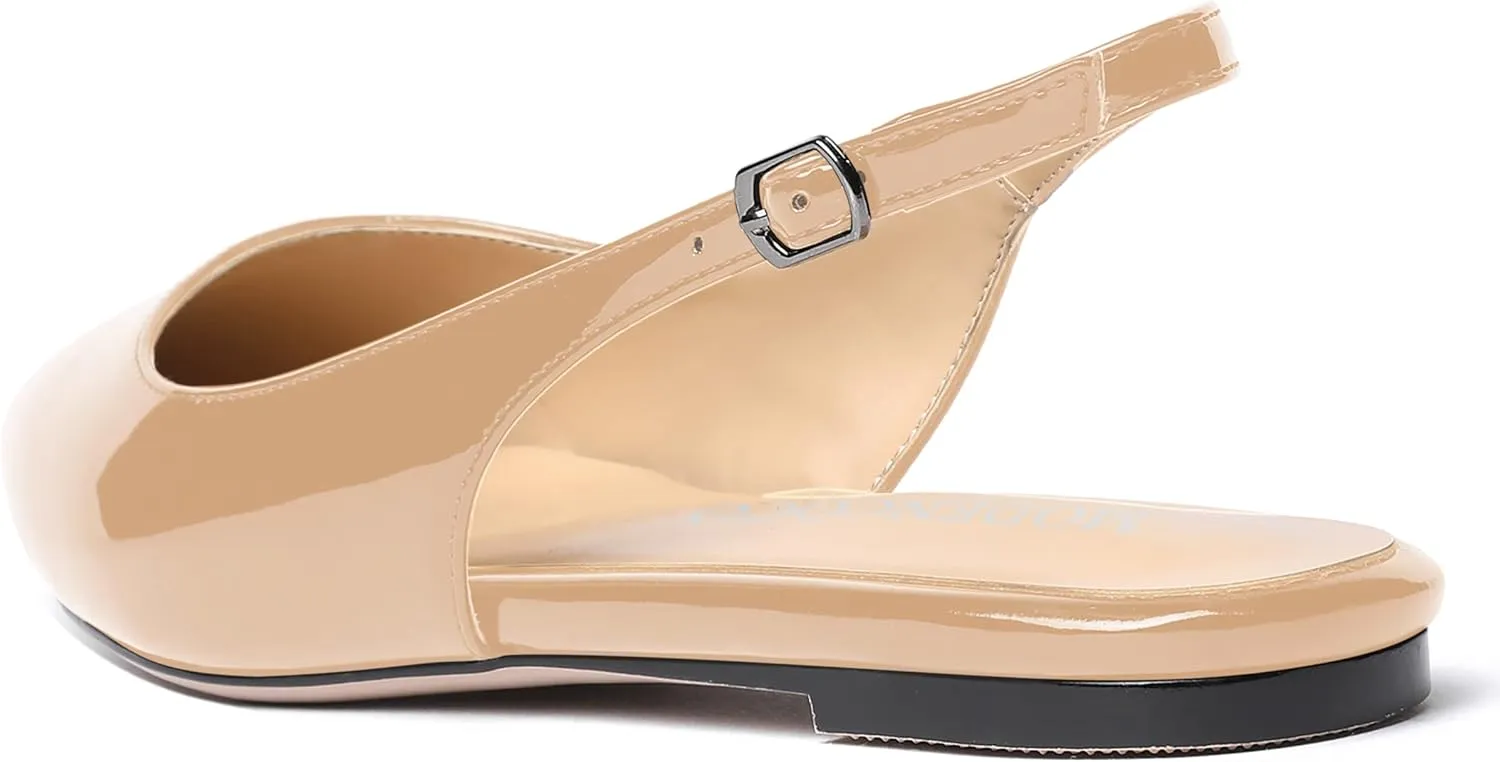 MODENCOCO Women's Pointed Toe Patent Slingback Dating Casual Flats Sandals