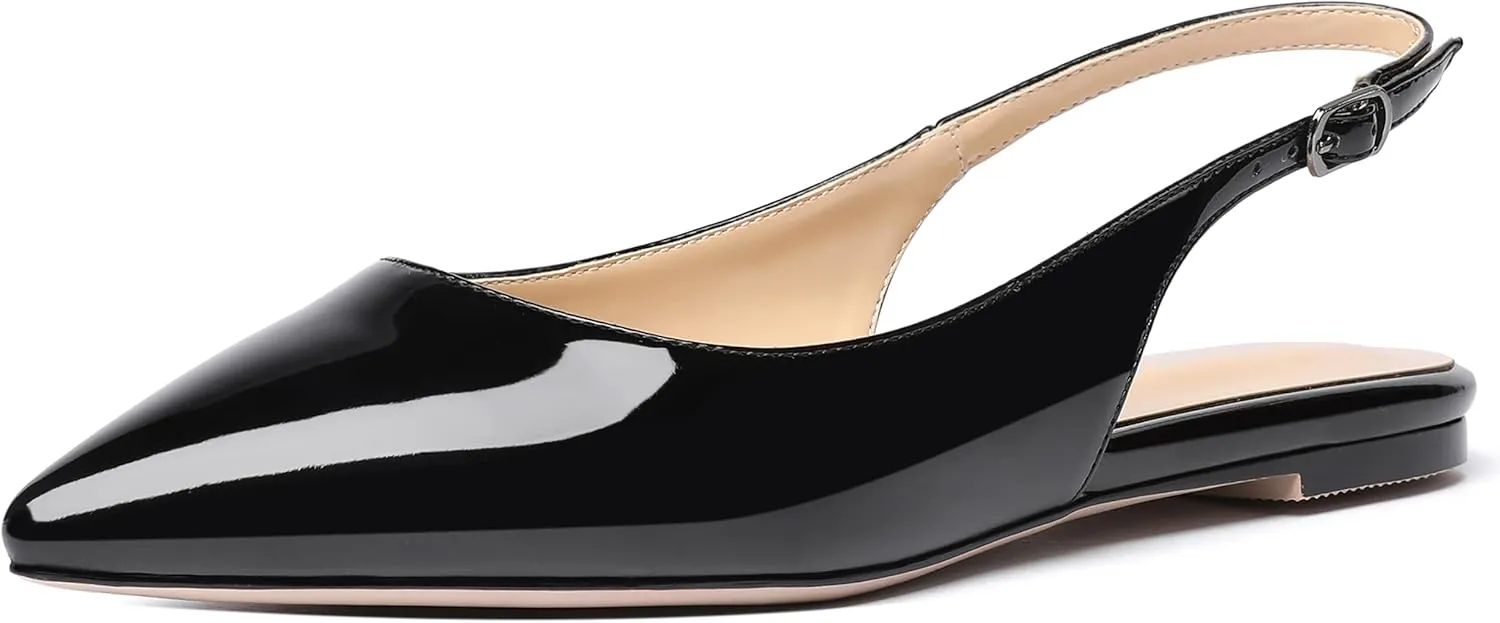 MODENCOCO Women's Pointed Toe Patent Slingback Dating Casual Flats Sandals