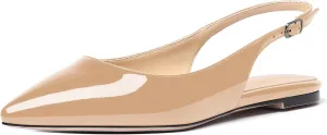 MODENCOCO Women's Pointed Toe Patent Slingback Dating Casual Flats Sandals
