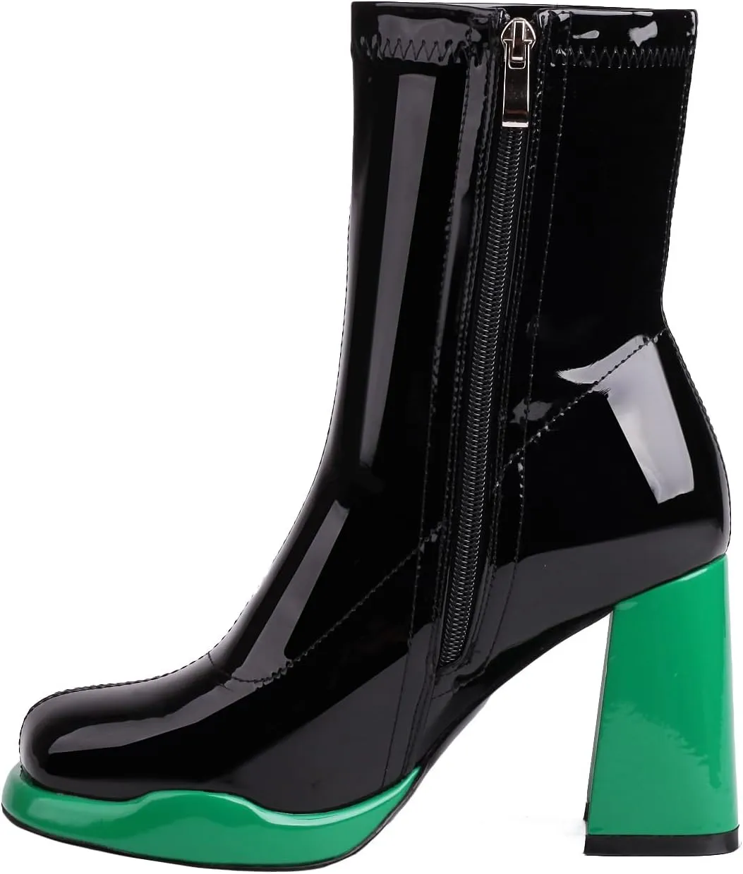 Mofirdast Gogo Boots Platform Chunky Heel Ankle Boots for Women, Square Toe Mid Calf Boots with Side Zippers for Party, Cosplay, or Dance