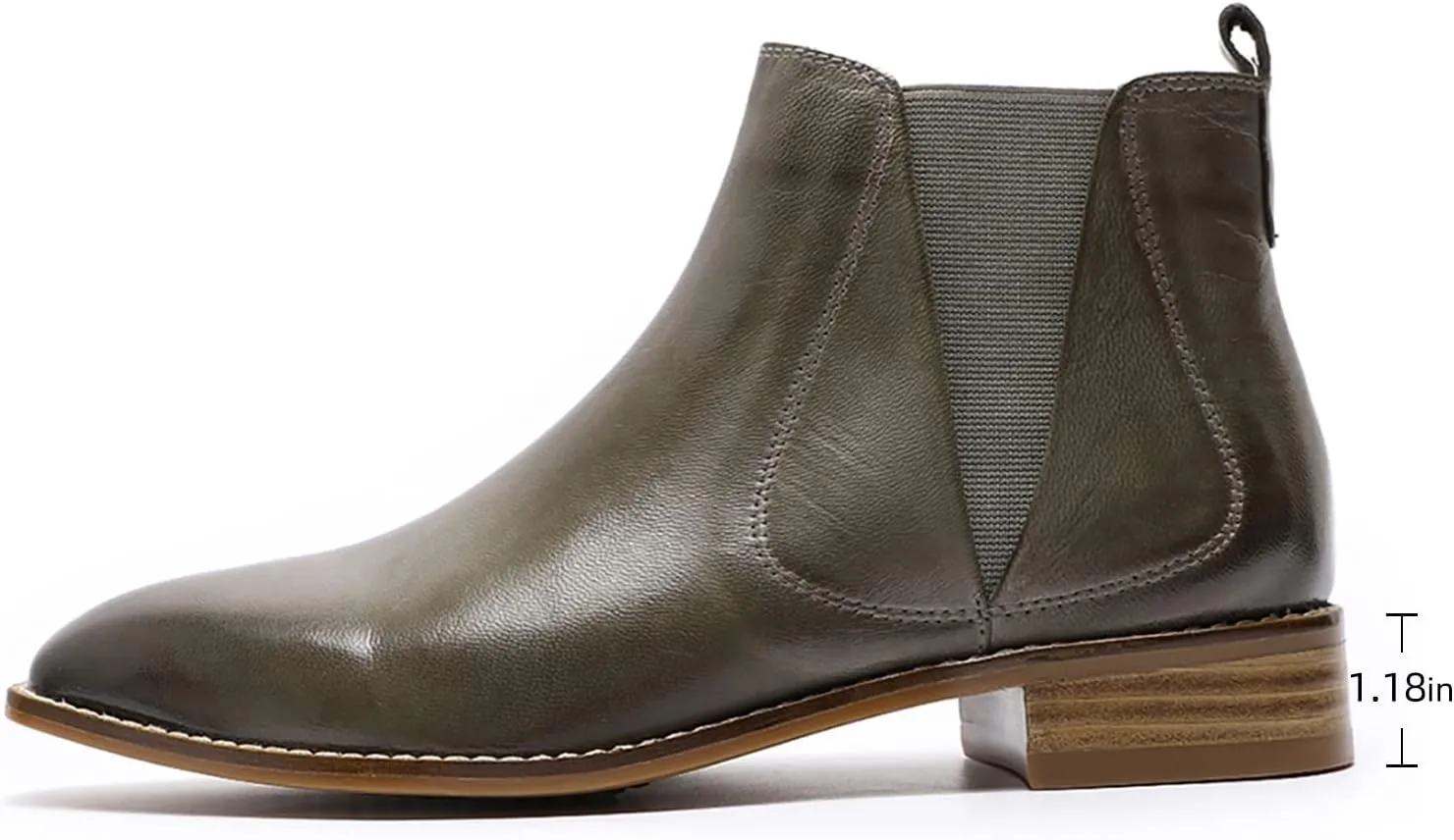 Mona flying Womens Classic Leather Chelsea Boot Low Heel Pull on Ankle Booties Square Toe