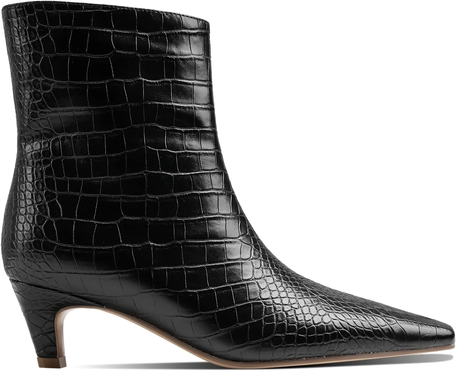 MOOMMO Women Vintage Kitten Heel Ankle Boots Square Closed Toe Pull On 2 Inch Heel Western Boots Wide Calf Crocodile Short Boots Slouch Suede Dress Booties Fashion Retro Comfort Fall Spring 4-11 M US