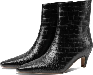 MOOMMO Women Vintage Kitten Heel Ankle Boots Square Closed Toe Pull On 2 Inch Heel Western Boots Wide Calf Crocodile Short Boots Slouch Suede Dress Booties Fashion Retro Comfort Fall Spring 4-11 M US