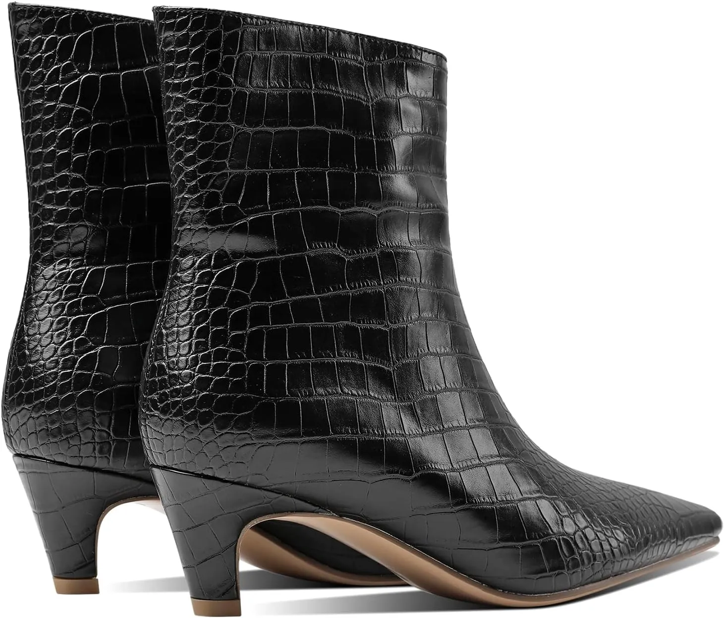 MOOMMO Women Vintage Kitten Heel Ankle Boots Square Closed Toe Pull On 2 Inch Heel Western Boots Wide Calf Crocodile Short Boots Slouch Suede Dress Booties Fashion Retro Comfort Fall Spring 4-11 M US