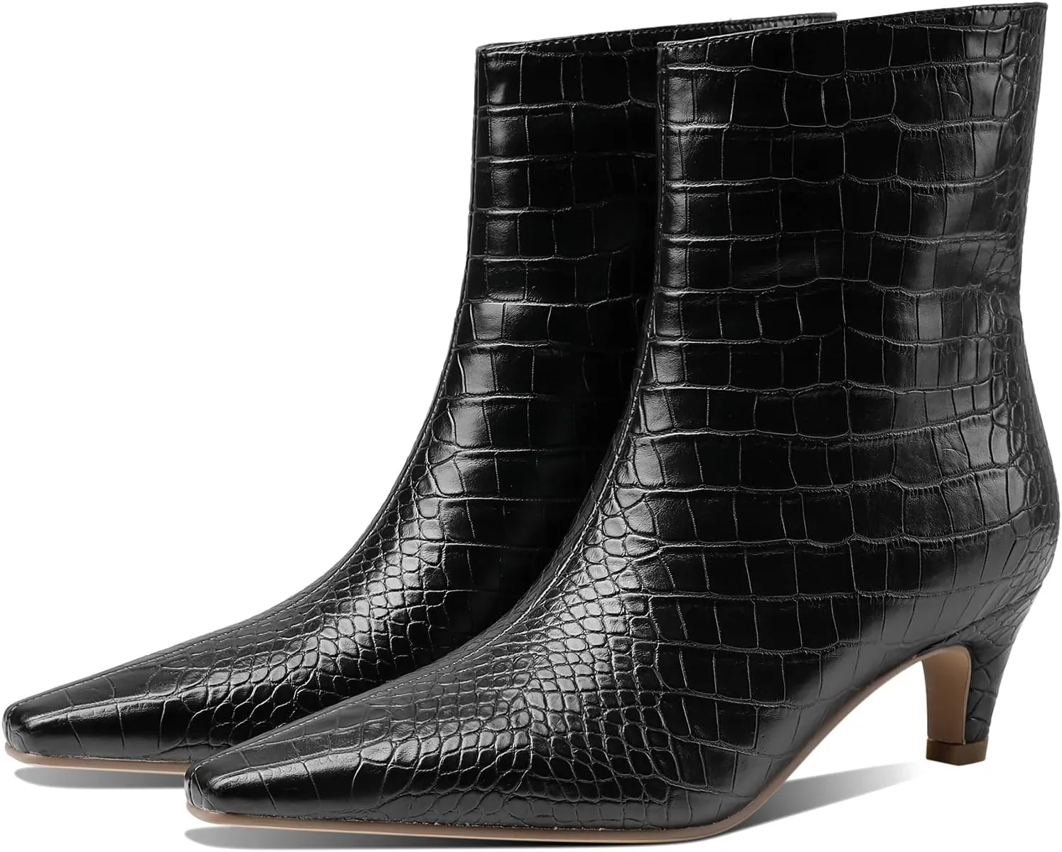 MOOMMO Women Vintage Kitten Heel Ankle Boots Square Closed Toe Pull On 2 Inch Heel Western Boots Wide Calf Crocodile Short Boots Slouch Suede Dress Booties Fashion Retro Comfort Fall Spring 4-11 M US