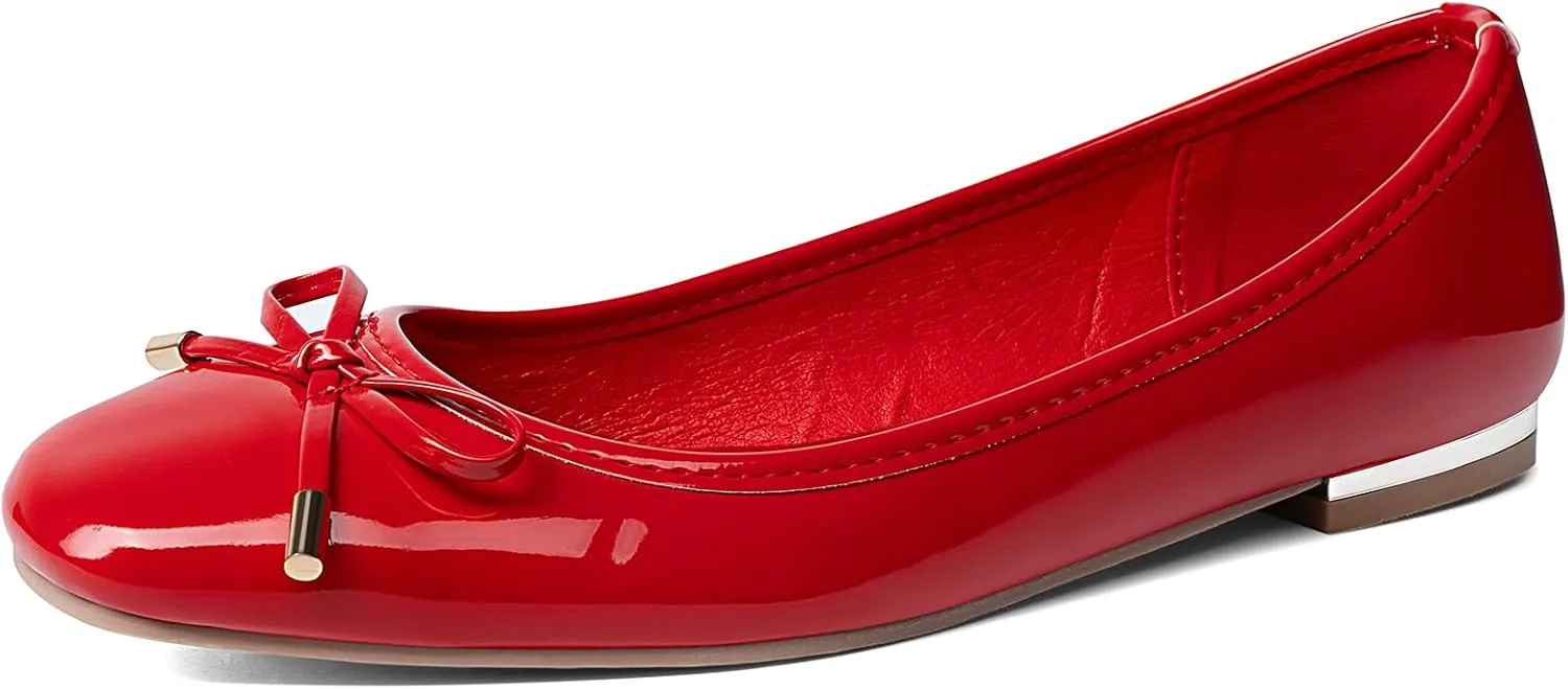 MUSSHOE Women's Ballet Flats Shoes Dressy Comfortable Square Toe Patent Flat with Bow
