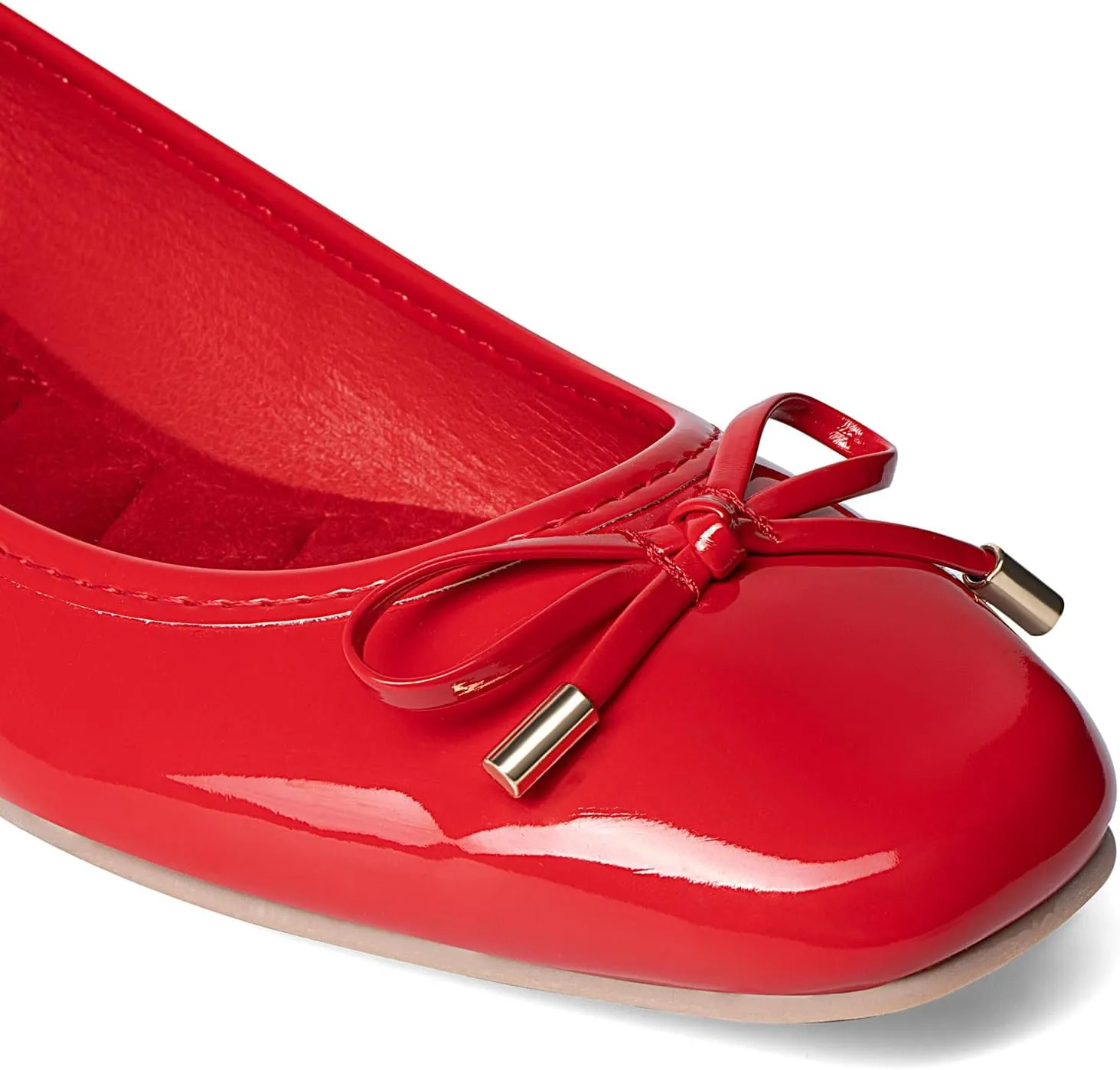 MUSSHOE Women's Ballet Flats Shoes Dressy Comfortable Square Toe Patent Flat with Bow