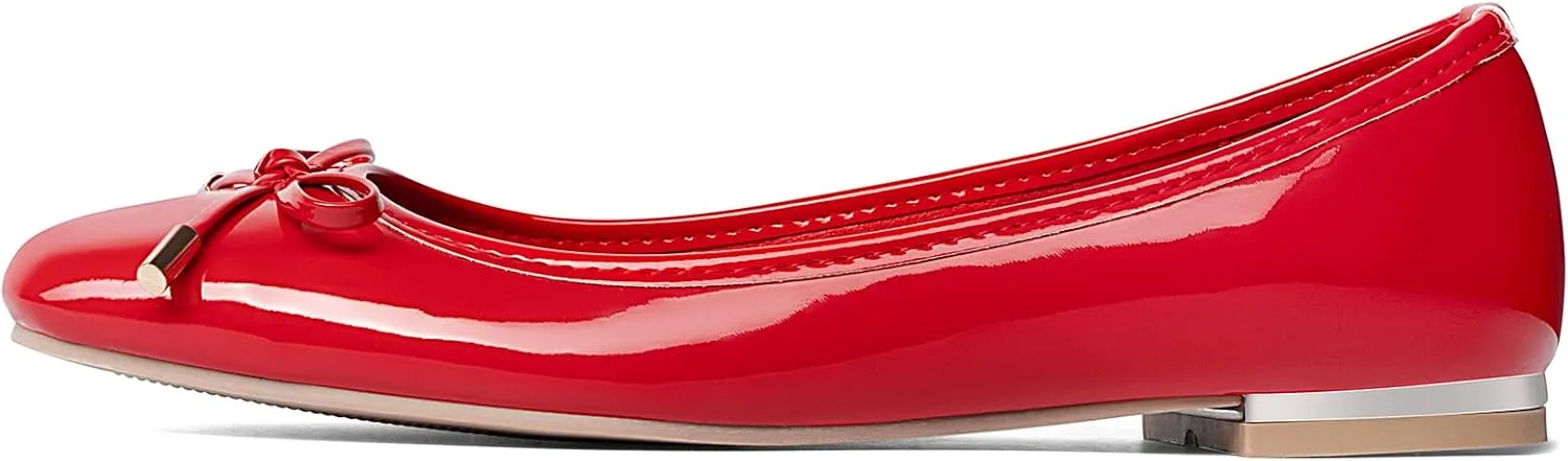 MUSSHOE Women's Ballet Flats Shoes Dressy Comfortable Square Toe Patent Flat with Bow