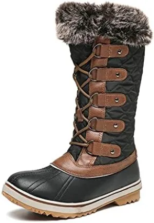 Naughtyangel Women's Snowflake Winter Snow Boots Anti-Slip High Booties Waterproof Front Zip-up Warm Fur Lined Sneaker Lace-up Work Hiking Boot