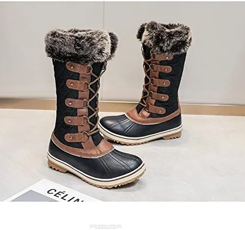 Naughtyangel Women's Snowflake Winter Snow Boots Anti-Slip High Booties Waterproof Front Zip-up Warm Fur Lined Sneaker Lace-up Work Hiking Boot