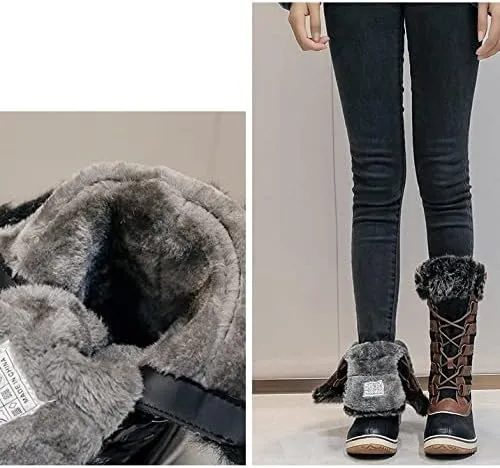 Naughtyangel Women's Snowflake Winter Snow Boots Anti-Slip High Booties Waterproof Front Zip-up Warm Fur Lined Sneaker Lace-up Work Hiking Boot