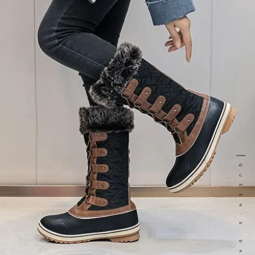 Naughtyangel Women's Snowflake Winter Snow Boots Anti-Slip High Booties Waterproof Front Zip-up Warm Fur Lined Sneaker Lace-up Work Hiking Boot