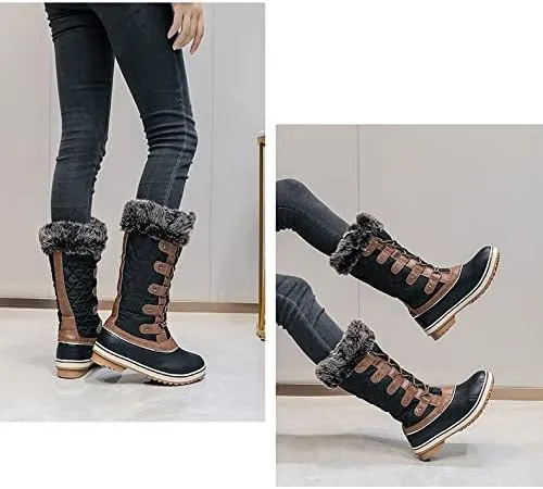 Naughtyangel Women's Snowflake Winter Snow Boots Anti-Slip High Booties Waterproof Front Zip-up Warm Fur Lined Sneaker Lace-up Work Hiking Boot