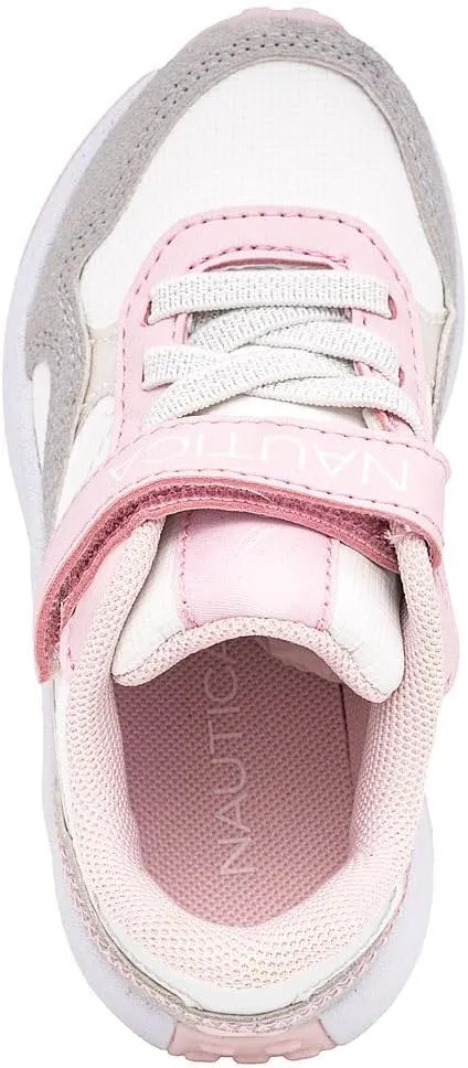 Nautica Kids Girls Athletic Sneakers - Comfortable Running Shoes with Adjustable Hook-and-Loop Strap, Toddler/Little Kid Sizes