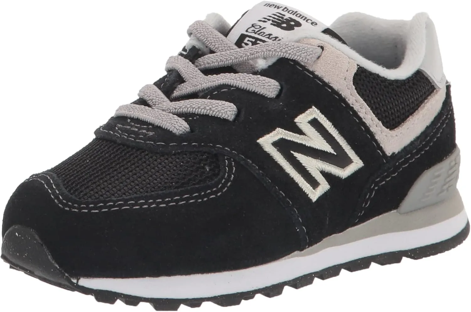 New Balance boys 574 V1 Lifestyle Bungee Sneaker, Black/White, 6.5 Wide Toddler US