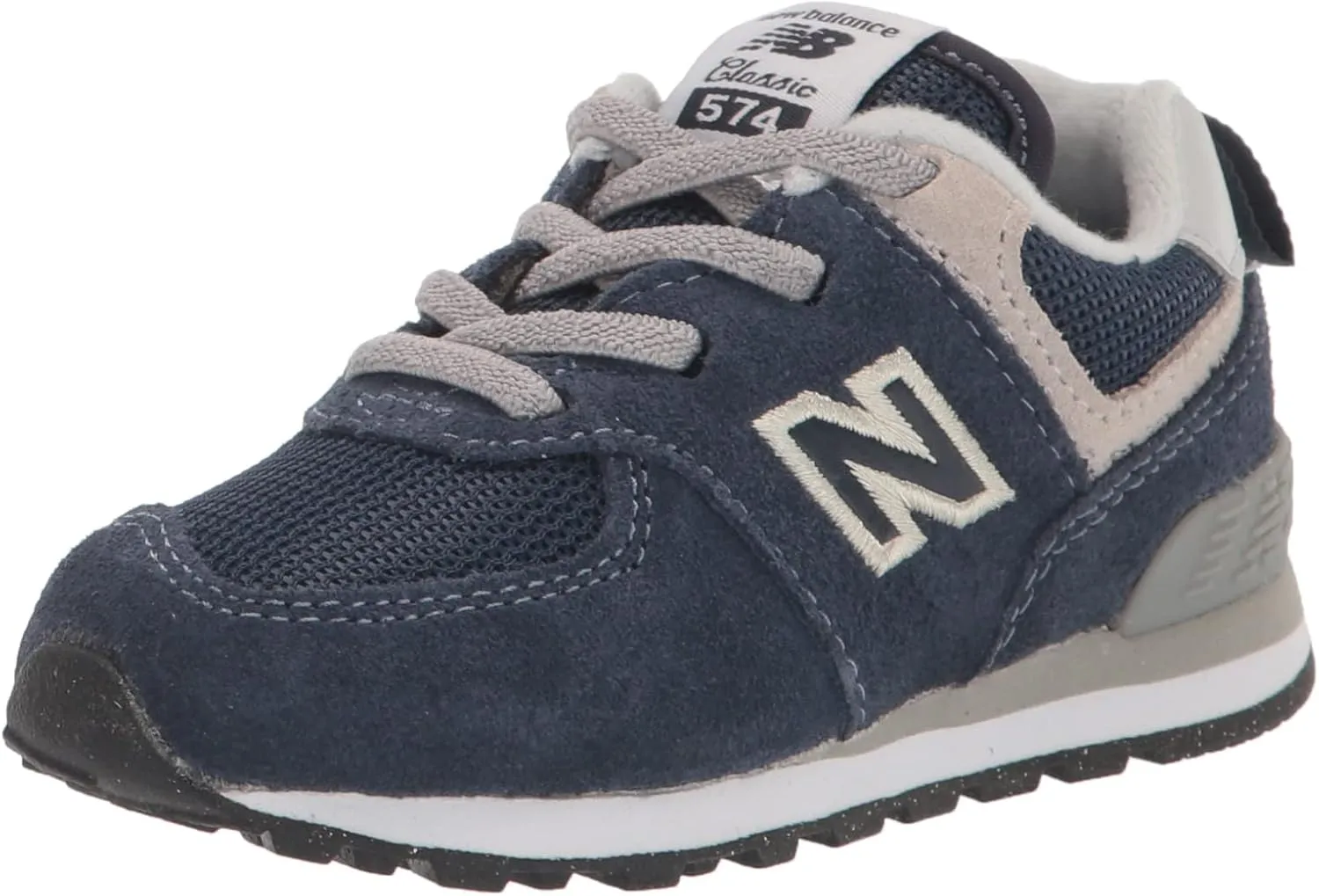 New Balance boys 574 V1 Lifestyle Bungee Sneaker, Navy/White, 5.5 Toddler US