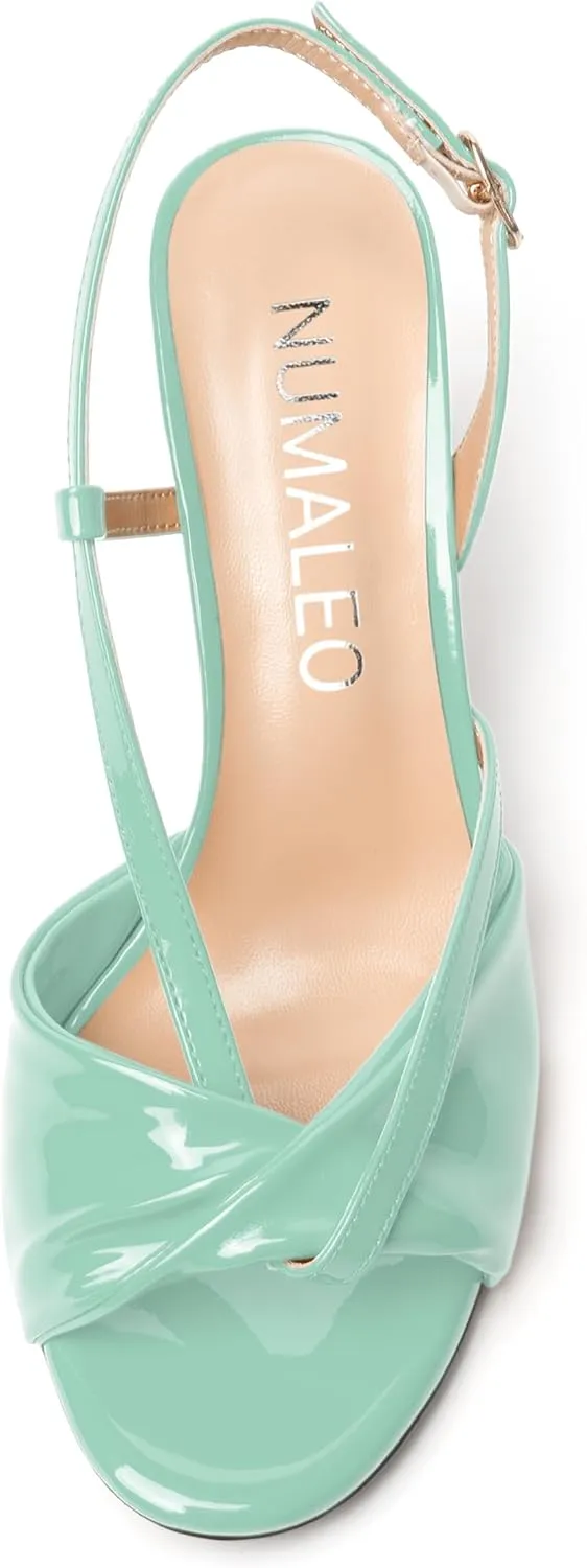 NUMALEO Womens Fashion Bridal Dress Buckle Patent Open Toe Slingback Kitten Low Heel Heeled Sandals 2 Inch